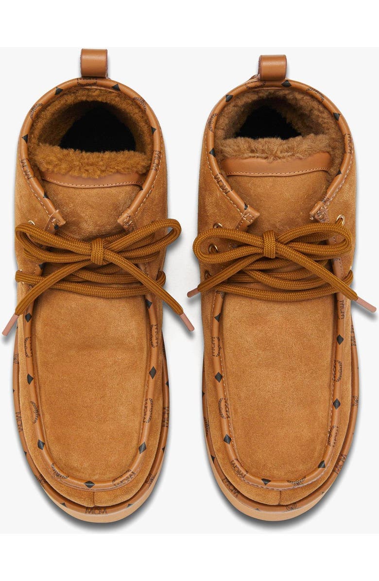 MCM Women's Platform Boots in Calfskin Suede Leather, Alternate, color, Cognac