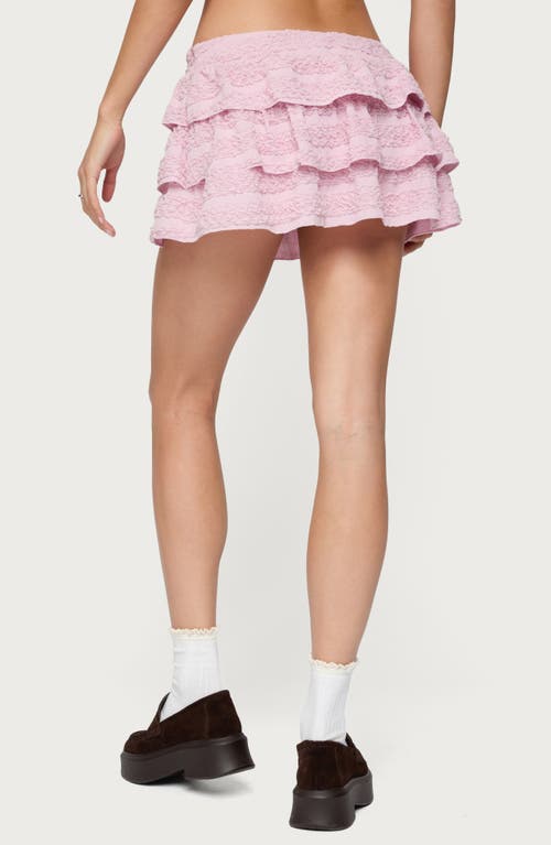Edikted Margaux Low Rise Tiered Ruffle Miniskort In Pink