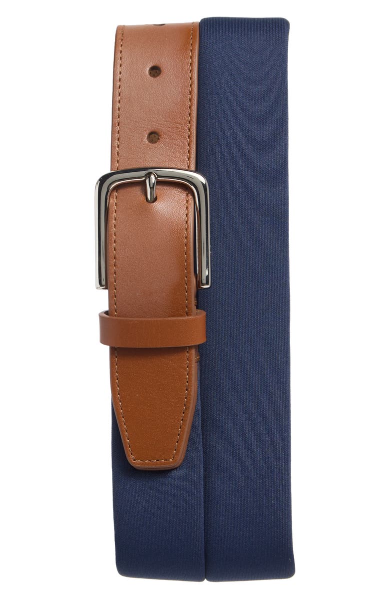 Cole Haan Neoprene & Leather Tip Belt, Main, color, Navy
