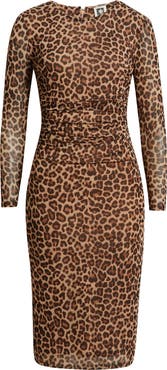 Anne Klein Leopard Print Long Sleeve Midi Dress