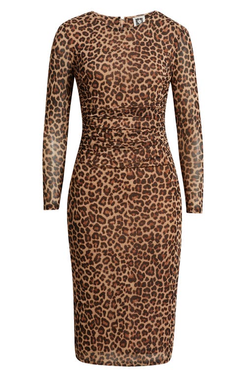 Anne Klein Leopard Print Long Sleeve Midi Dress In Brown