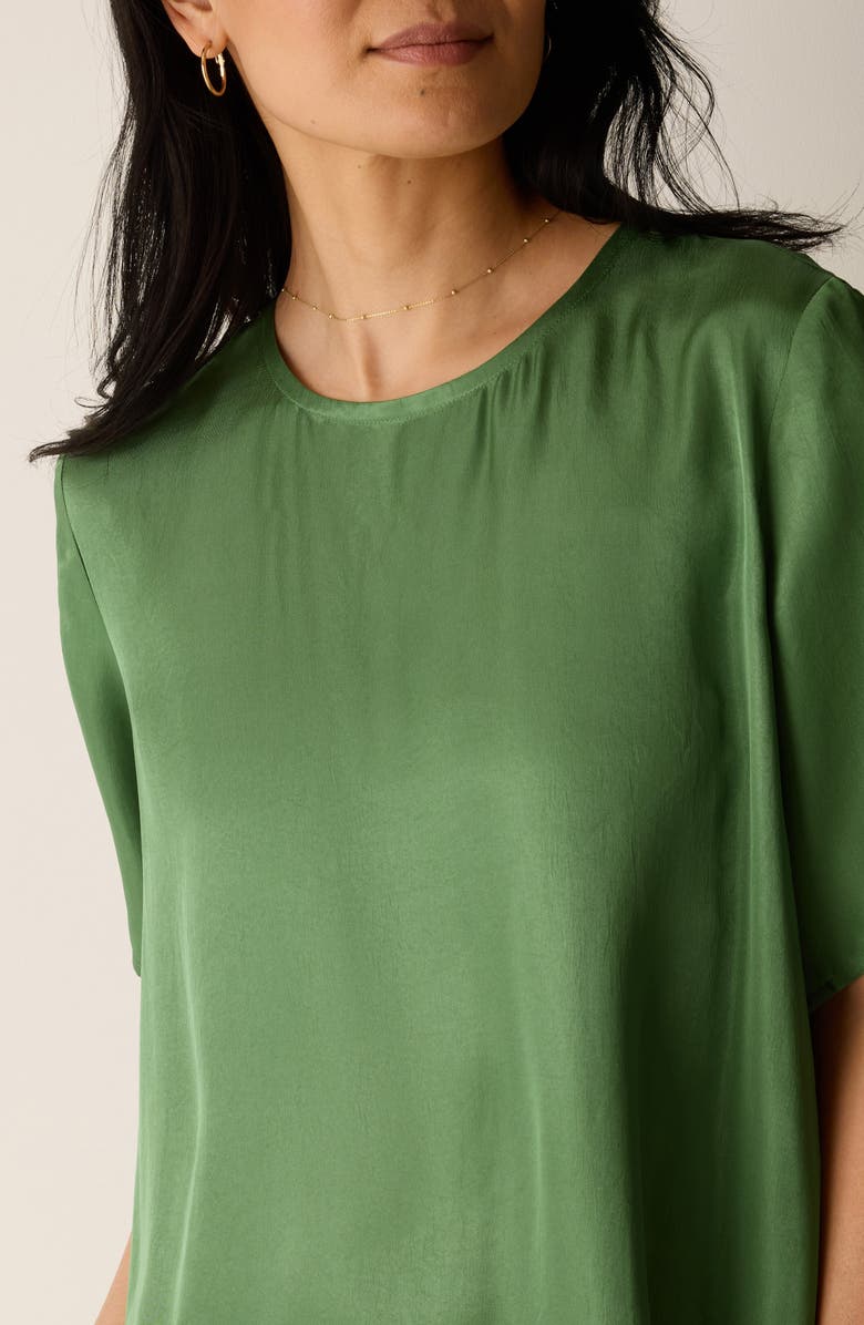 Eileen Fisher Short Sleeve Satin Dress, Alternate, color, Field