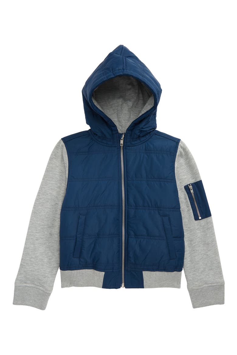 Kids' Mountain Crest Hooded Jacket, Main, color, NAVY DENIM- GREY HEATHER