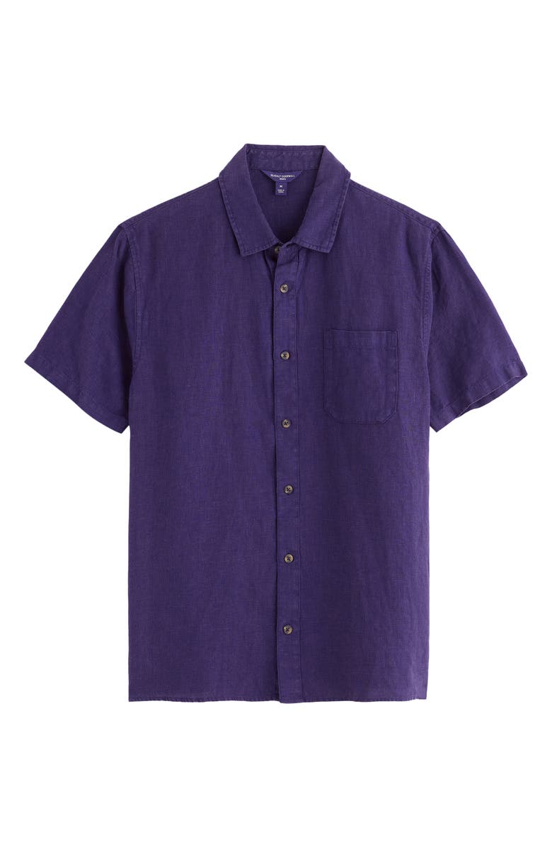 Seasalt Cornwall Carne Short Sleeve Linen Button-Up Shirt, Alternate, color, Blackcurrant