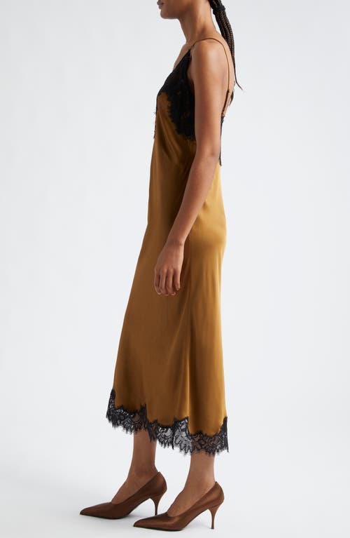 A.l.c . Lennon Lace Accent Satin Slipdress In Mocha/black