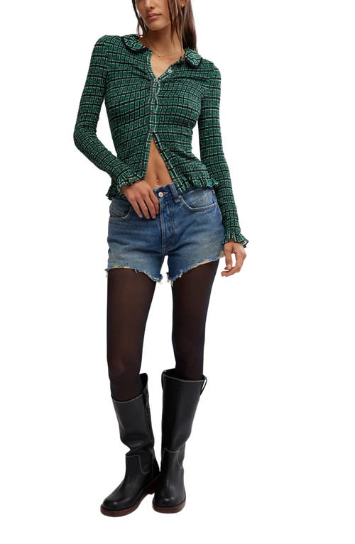 Shop Free People Caught A Feeling Smocked Button-up Top In Green Combo