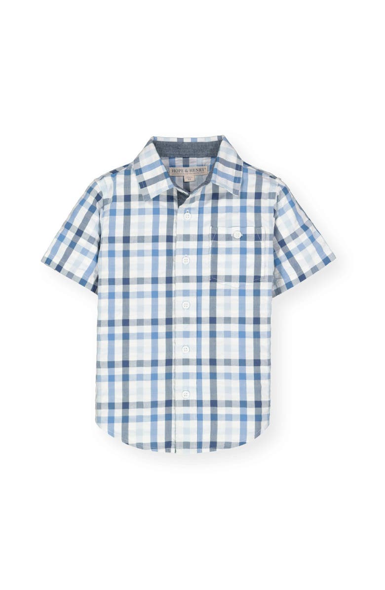 Hope & Henry Short Sleeve Seersucker Button Down Shirt, Main, color, Tonal Blue Seersucker Check
