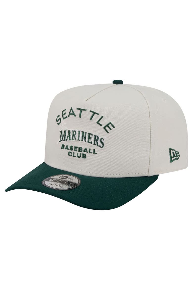 Men's New Era  Cream/Dark Green Seattle Mariners Chrome A-Frame 9FIFTY Snapback Hat, Main, color, Cream