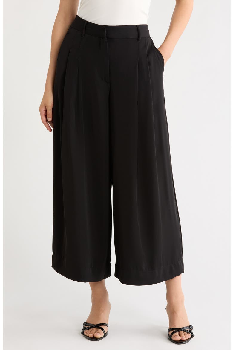 Pleated Wide Leg Culottes, Main, color, BLACK