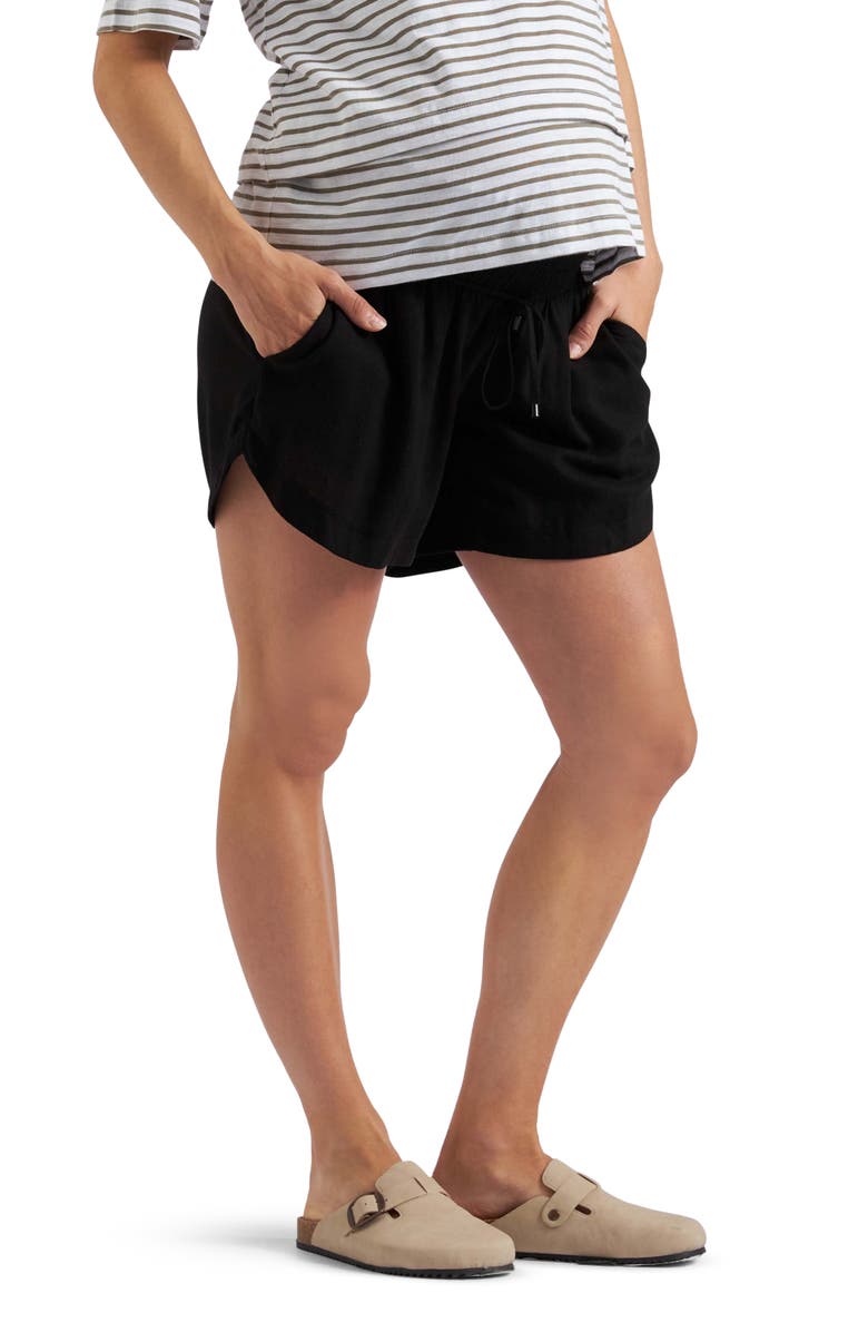 Ripe Maternity Byron Shirred Linen Short, Alternate, color, Black