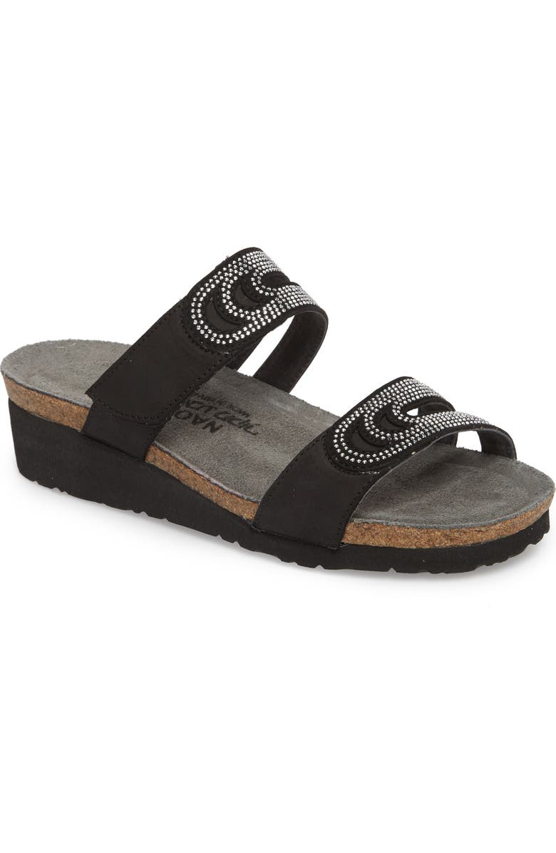 Naot Ainsley Studded Slide Sandal, Main, color, Black Nubuck