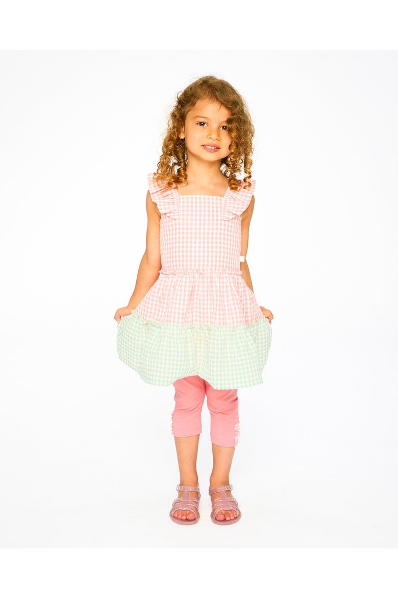 Tunic and Organic Cotton Gingham Capri Set, Alternate, color, Coral Gingham & Coral