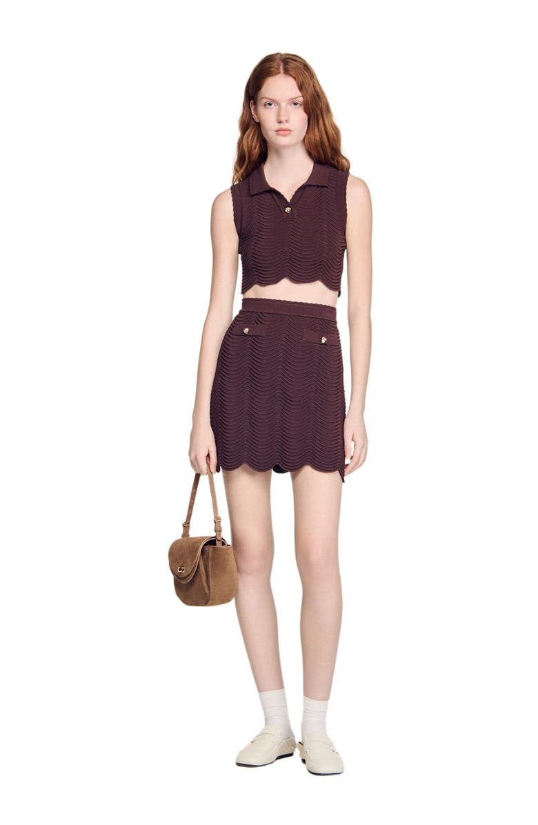 SANDRO Short fancy knit skirt, Alternate, color, Brown