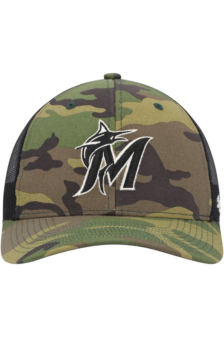 Men's '47 Camo Miami Marlins Trucker Snapback Hat, Alternate, color, Camo