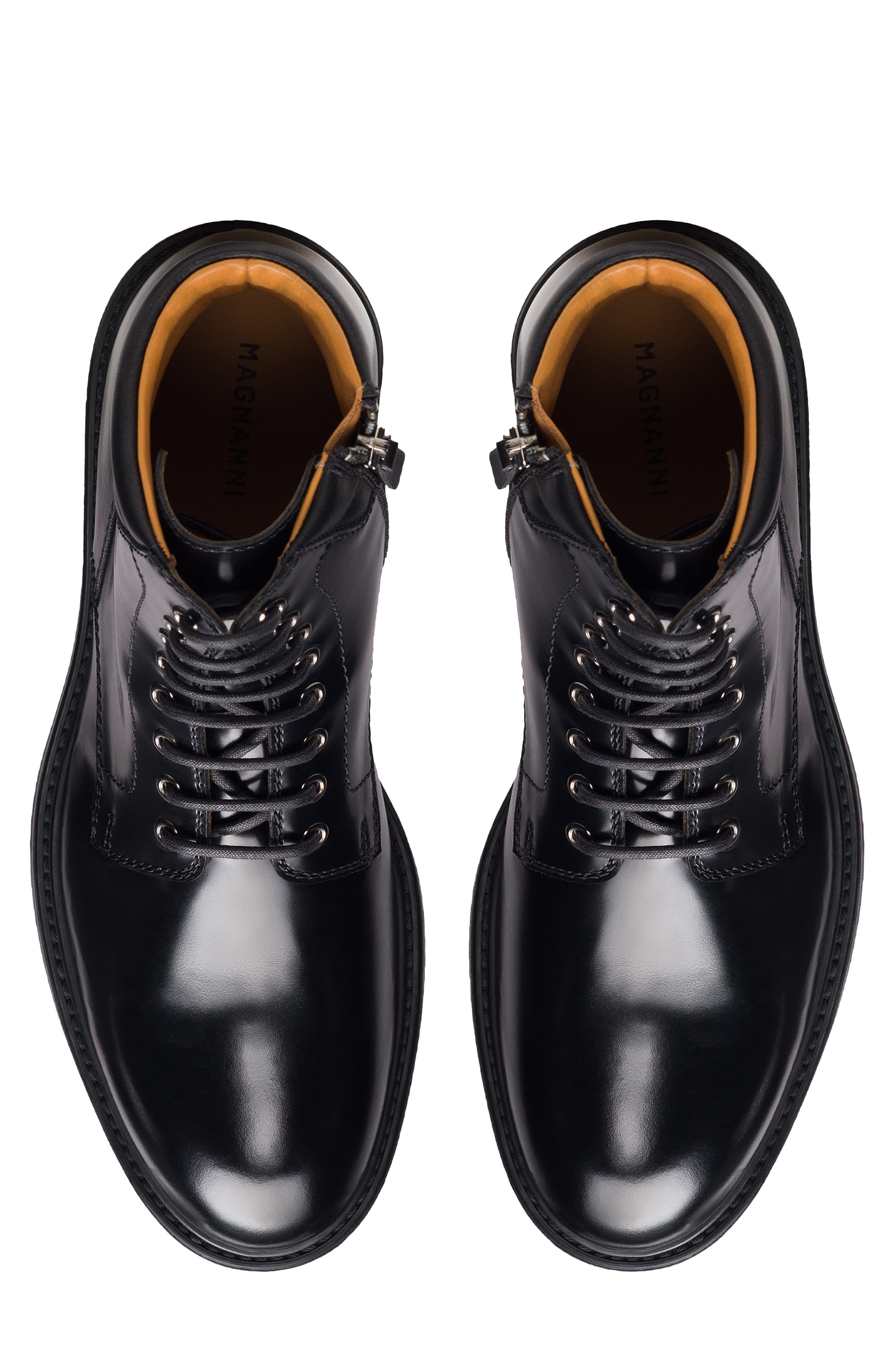 Magnanni Grayson Lace-Up Lug Sole Boot, Alternate, color, Black Crown