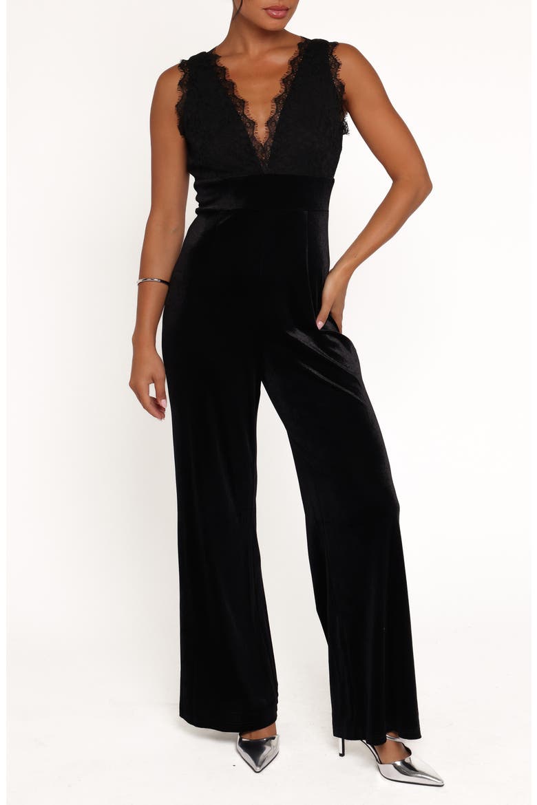 Eloise Lace Trim Wide Leg Jumpsuit, Main, color, BLACK VELVET