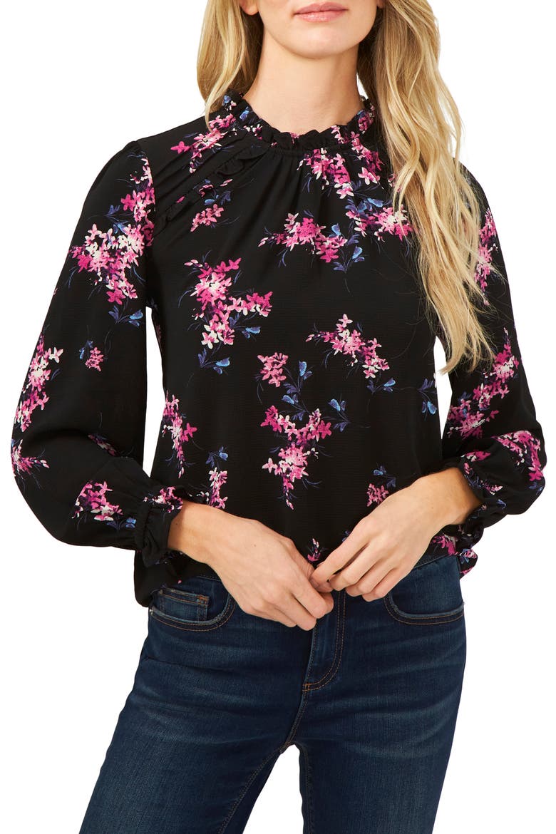 Bouquet Print Blouse, Main, color, RICH BLACK