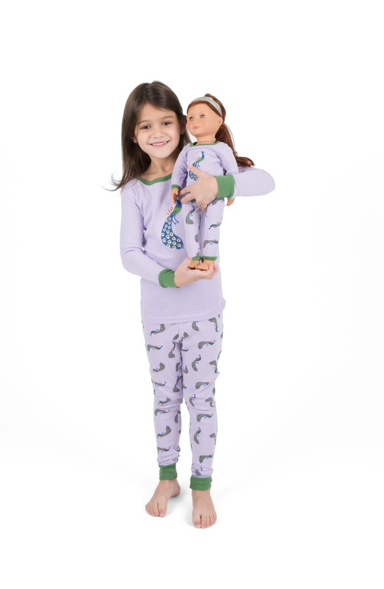 Leveret Girls Matching Doll Printed Cotton Pajamas, Fantasy & Character Prints, Alternate, color, Peacock