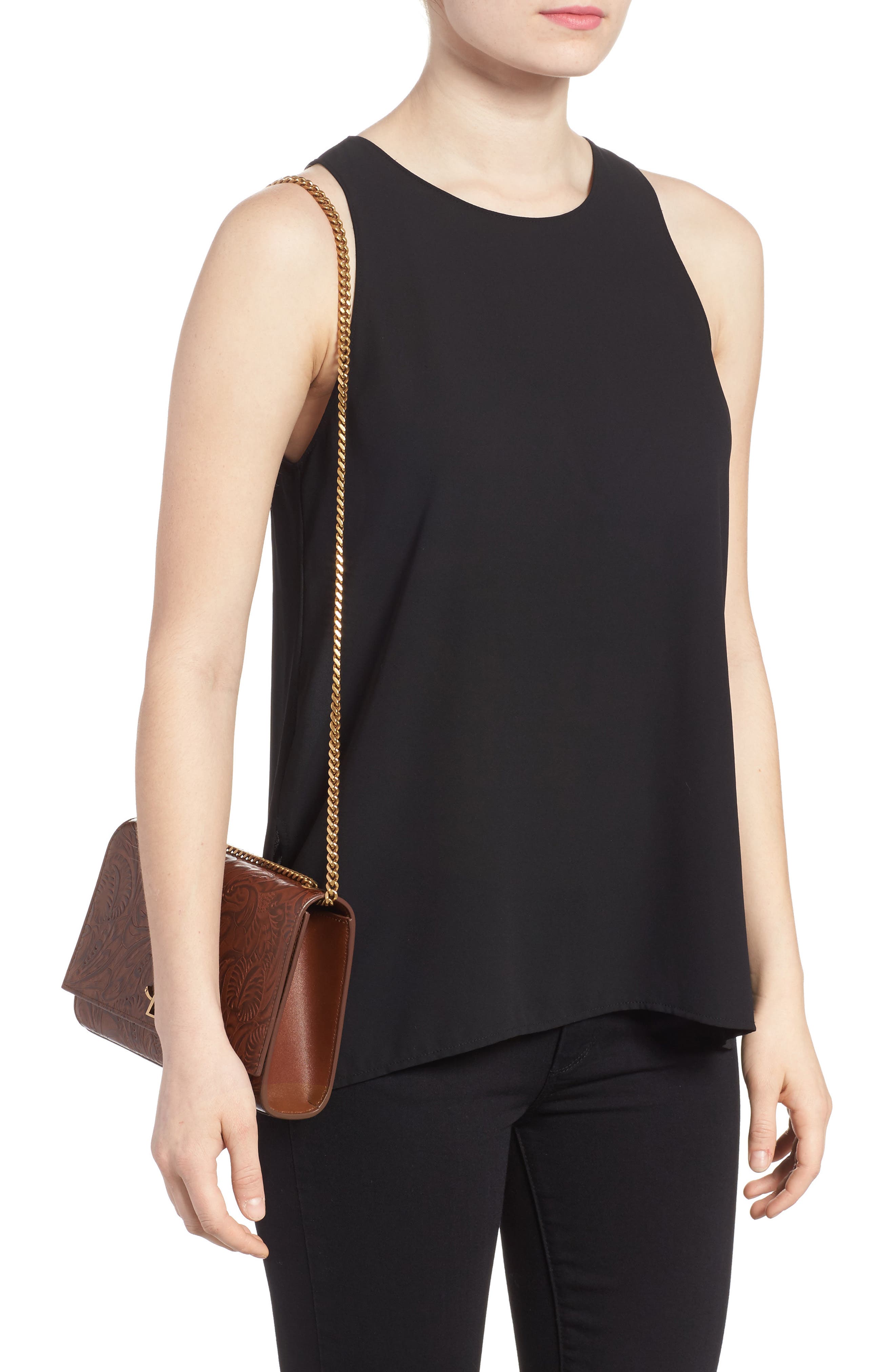 Medium Kate Floral Tooling Embossed Leather Crossbody Bag, Alternate, color, TOASTED BROWN