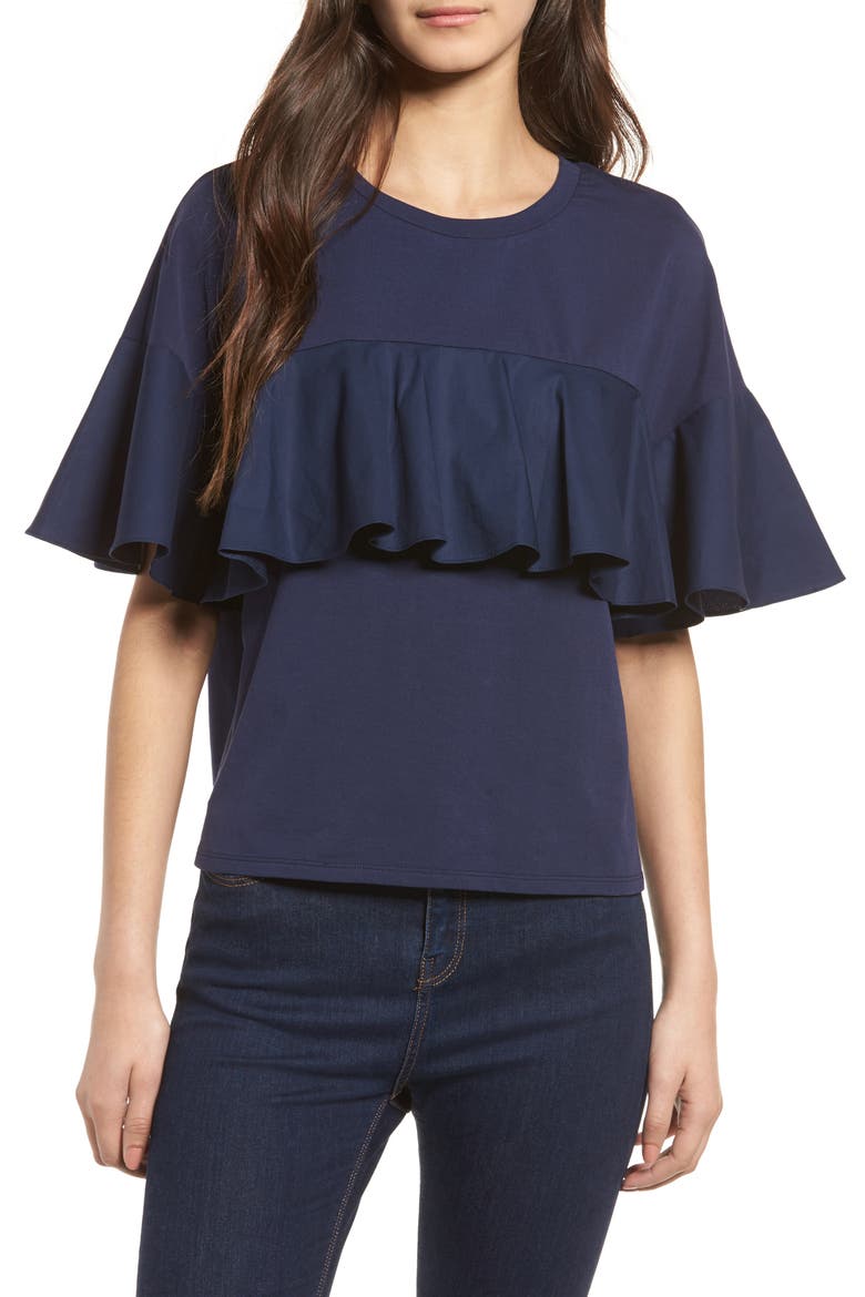 Ruffle Tee, Main, color, NAVY