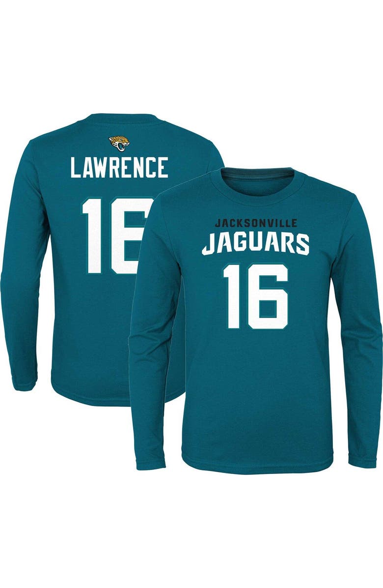Outerstuff Youth Trevor Lawrence Teal Jacksonville Jaguars Mainliner Player Name & Number Long Sleeve T-Shirt, Main, color, 