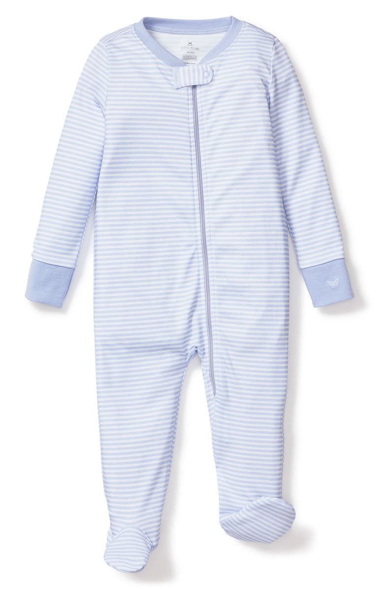 Petite Plume Stripe Pima Cotton Footie, Main, color, Blue