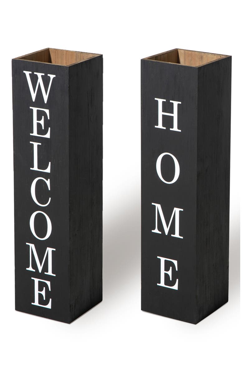 Double Sided Solid Wood Boxed "WELCOME HOME" Porch Sign, Main, color, Black