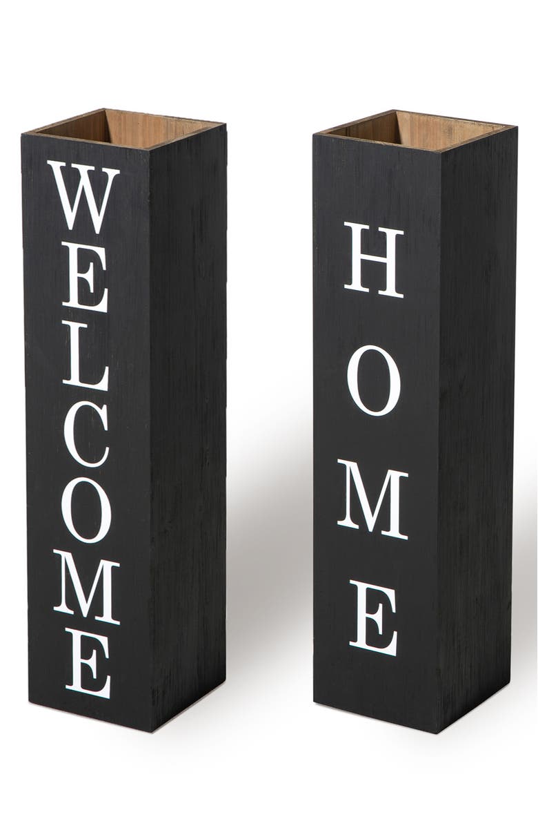 Glitzhome Double Sided Solid Wood Boxed "WELCOME HOME" Porch Sign, Main, color, Black