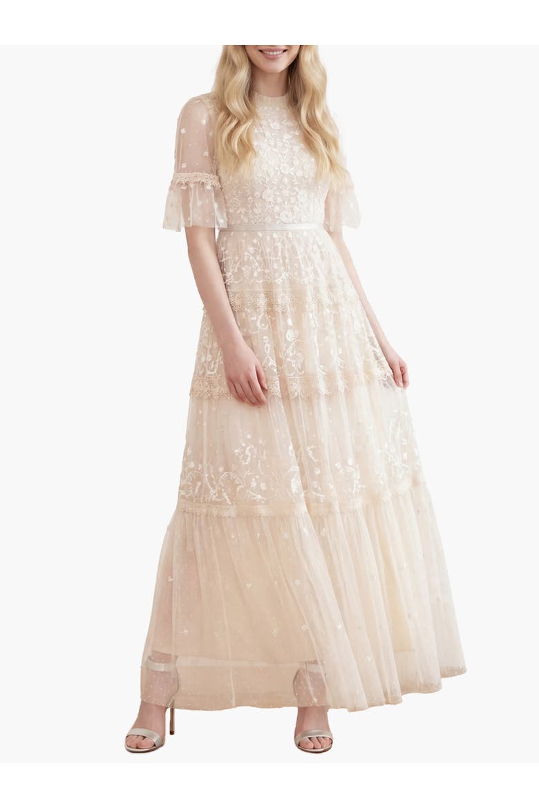 Midsummer Lace Round Neck Dress, Main, color, Champagne