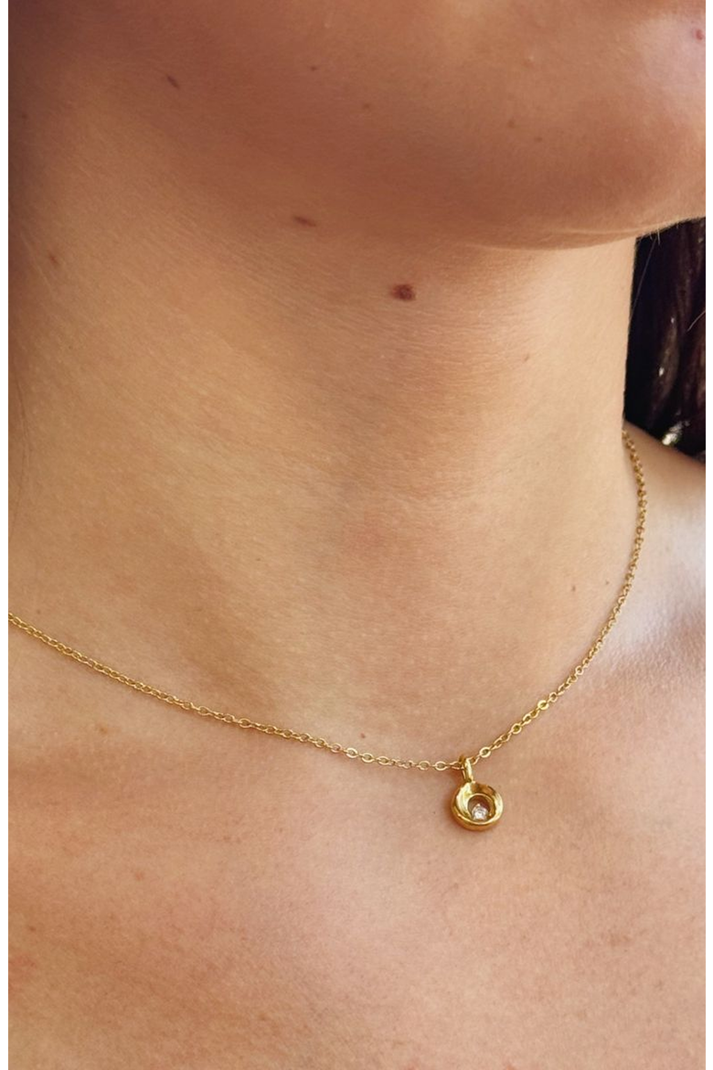 Mini Halo Charm Necklace, Alternate, color, Gold