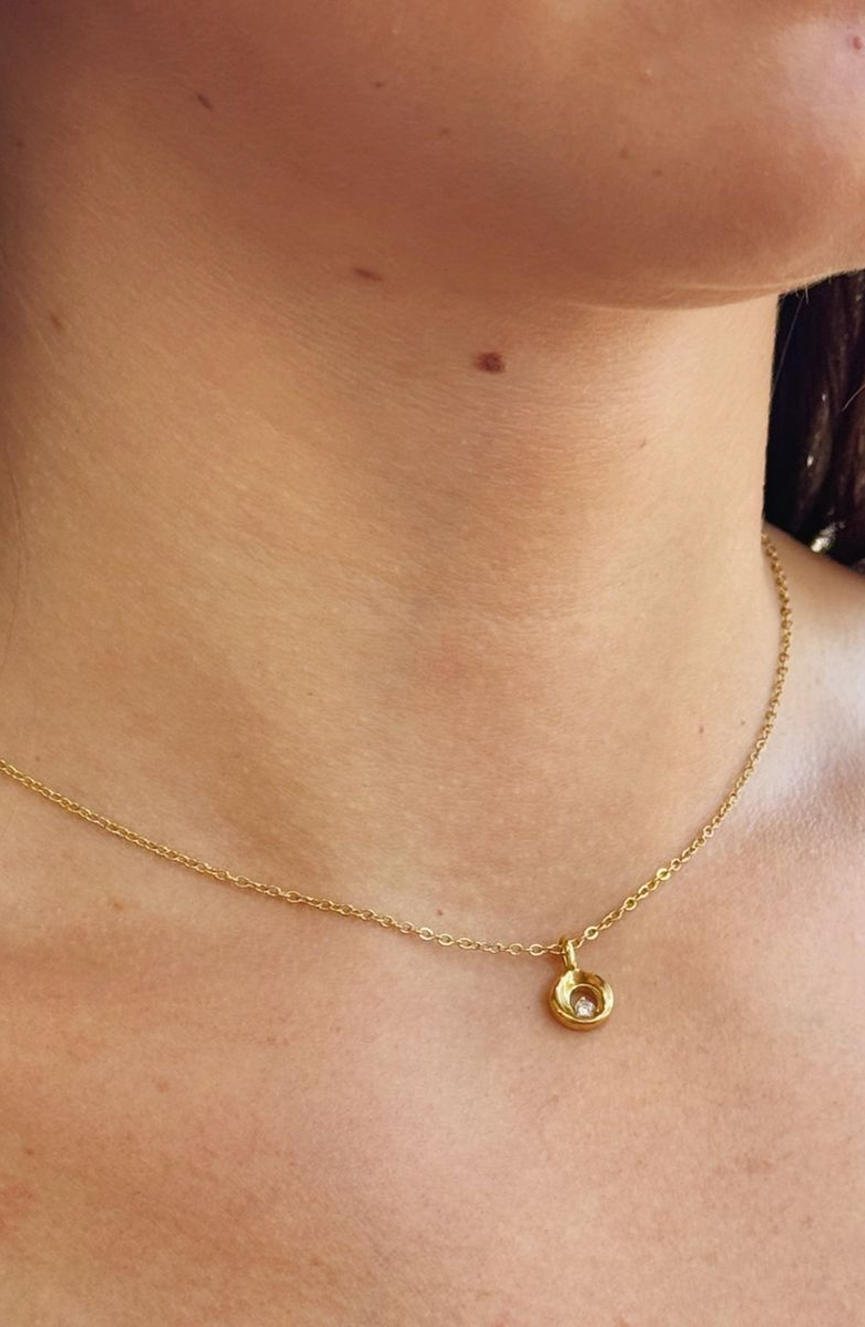 Little Sky Stone Mini Halo Charm Necklace, Alternate, color, Gold