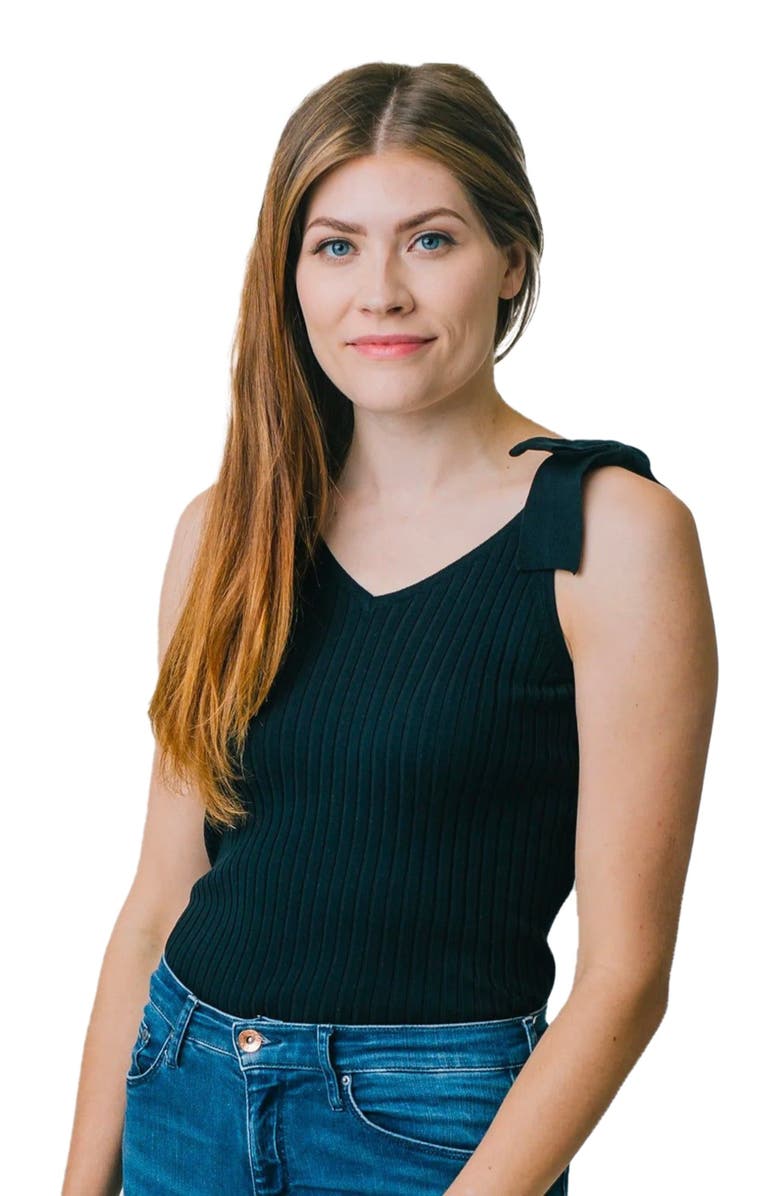 Hope & Henry Women's V-Neck Rib Knit Tank with Bow, Main, color,