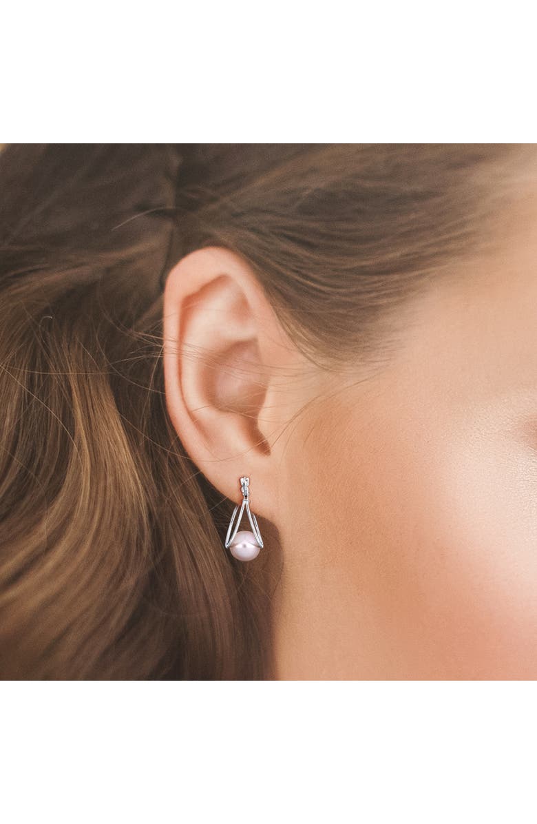 Julianna B. Cultured Pearl Drop Hoop Earrings 10k, Alternate, color, Pink Pearl/White Gold