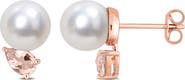 DELMAR 8–9mm Cultured Freshwater Pearl & Morganite Stud Earrings