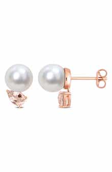 DELMAR 8–9mm Cultured Freshwater Pearl & Morganite Stud Earrings