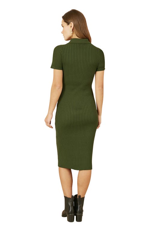 Yumi Fitted Rib Knitted Midi Dress In Green