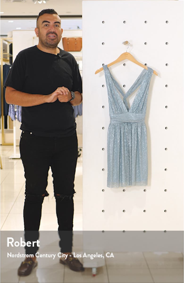 Metallic Stripe Twist Back Cocktail Dress, sales video thumbnail