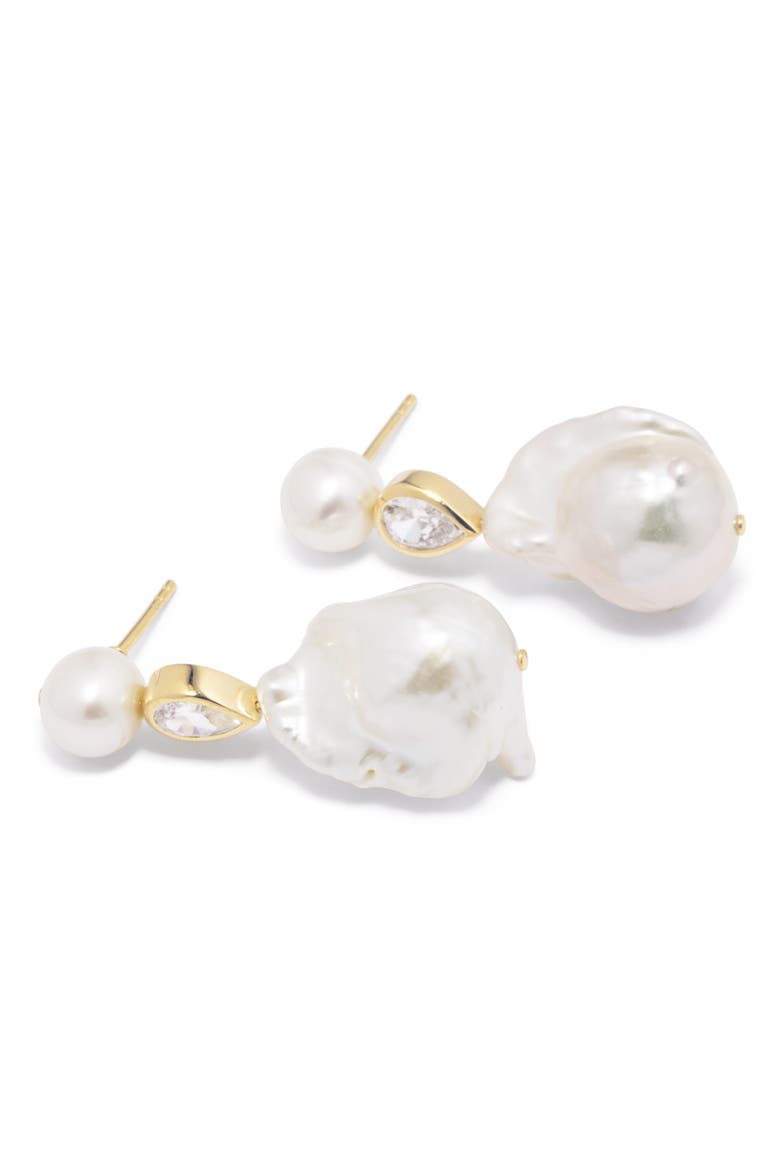 Baroque Pearl & Cubic Zirconia Drop Earrings, Alternate, color, 18CT GOLD PLATED