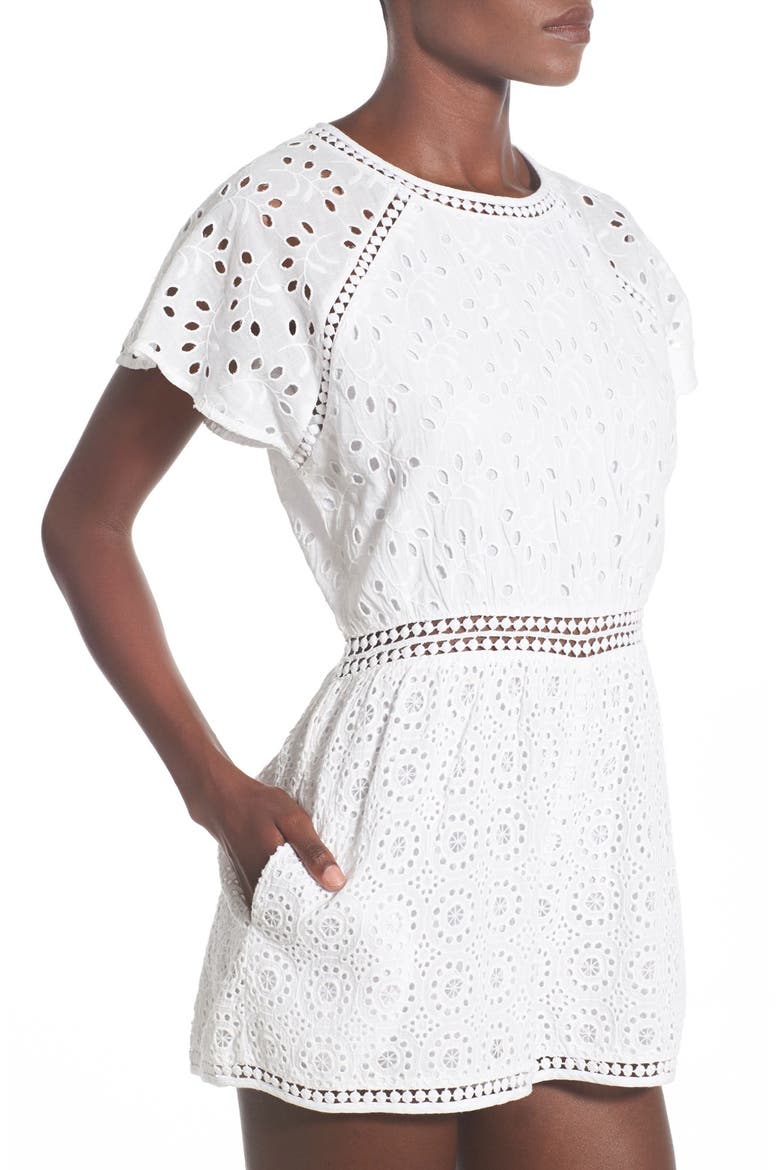 'Brynn' Embroidered Eyelet Romper, Alternate, color, MILK
