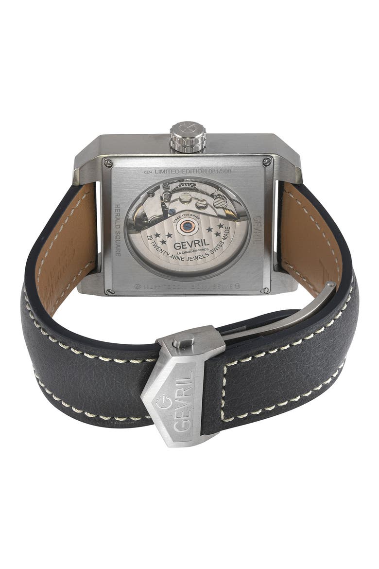 Herald Square Swiss Automatic Leather Strap Watch, 38mm, Main, color, BLACK