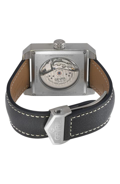 Herald Square Swiss Automatic Leather Strap Watch, 38mm