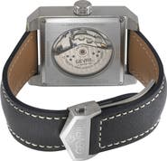 GEVRIL Herald Square Swiss Automatic Leather Strap Watch, 38mm