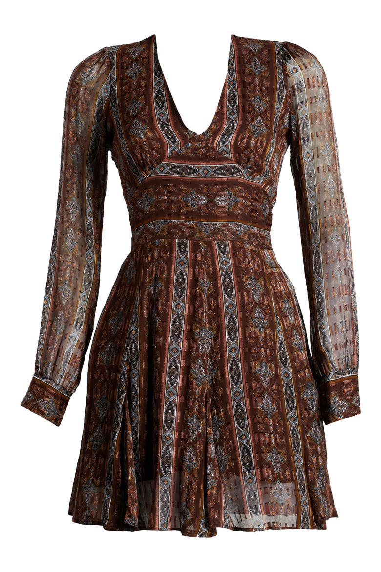 Bucatini Print Long Sleeve Silk Blend Dress, Alternate, color, LANDSLDMUL