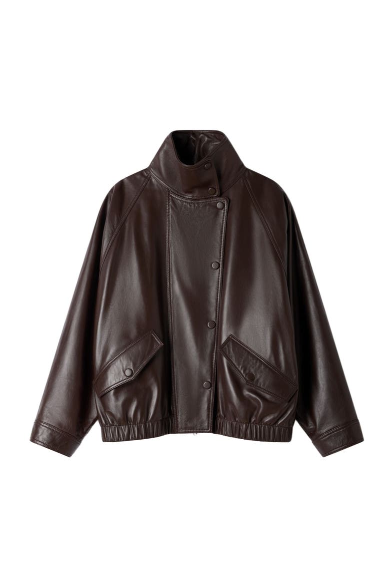 Oversized leather jacket, Alternate, color, Brown
