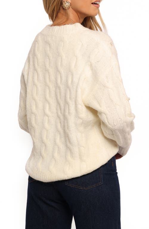 Petal And Pup Petal & Pup Kalai Faux Pearl Cable Knit Sweater In Neutral