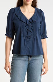 Trove New York Romantic Ruffle Button-Up Shirt