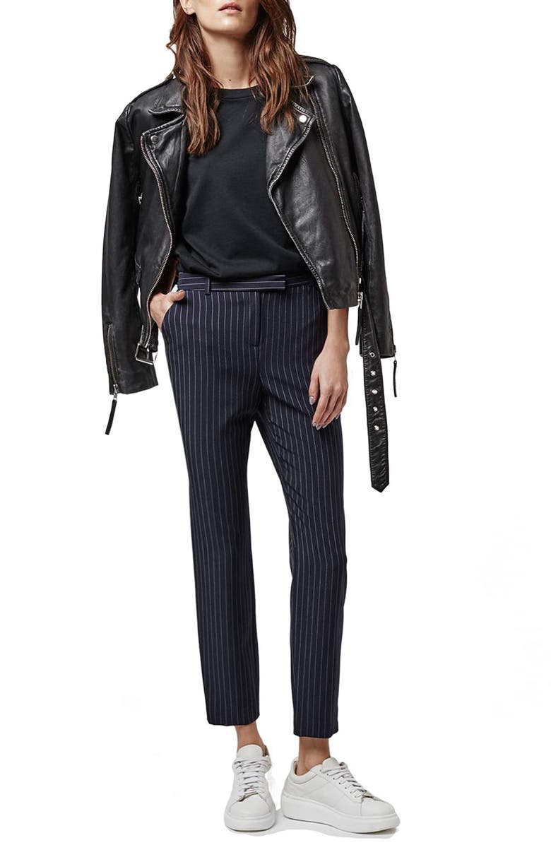 Topshop Pinstripe Cigarette Trousers, Alternate, color, 