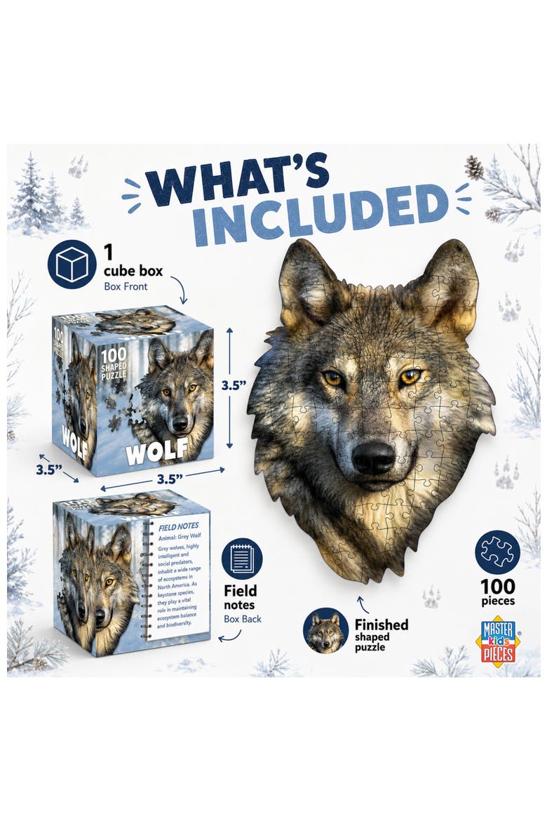 Wolf 100 Piece Shaped Jigsaw Puzzle, Alternate, color, Multicolor