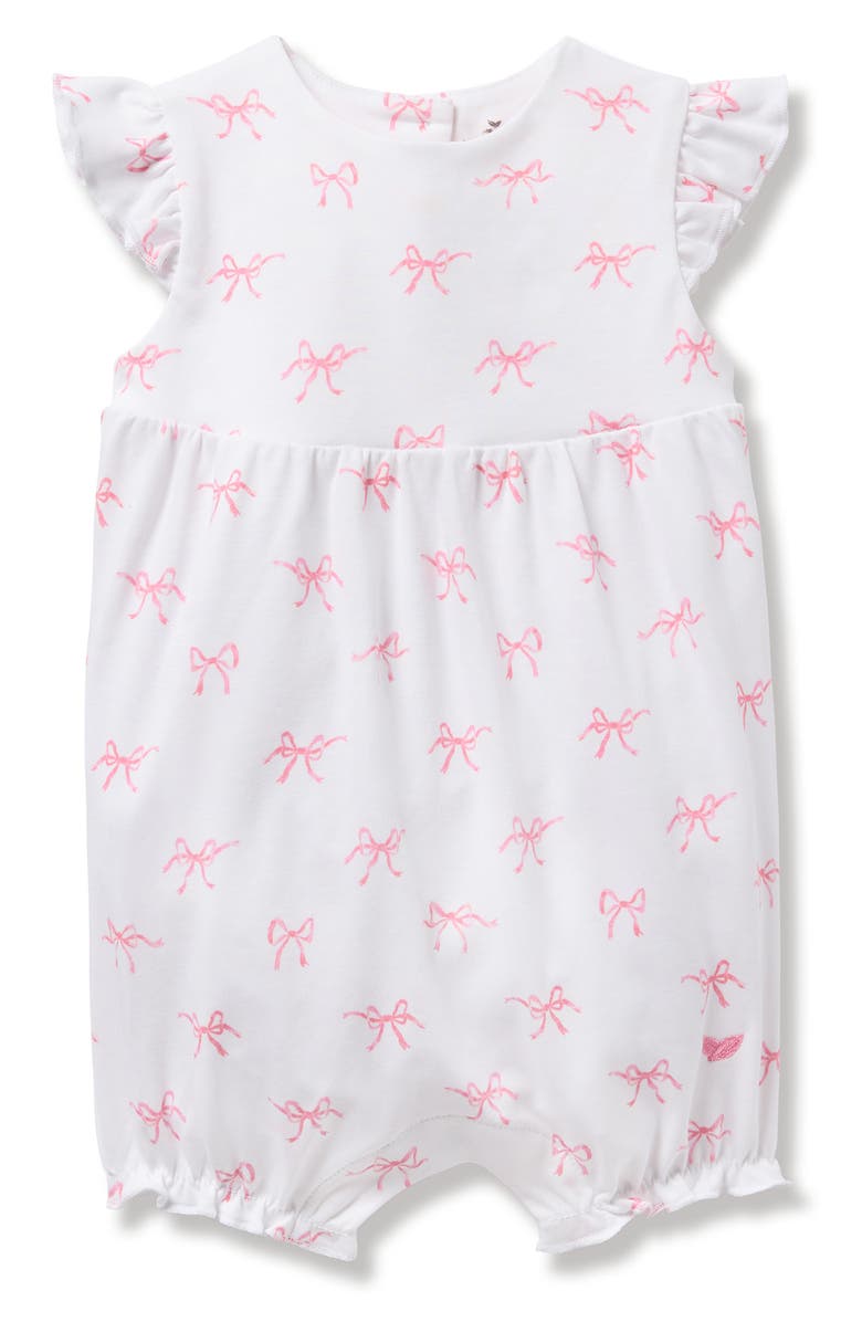 Petite Plume Bow Print Pima Cotton Romper, Main, color, White/Pink