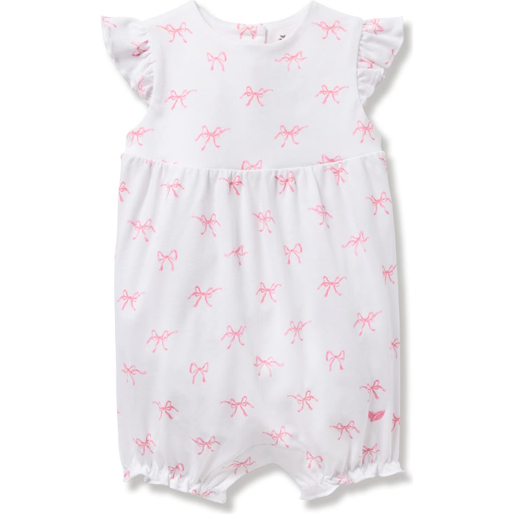 Petite Plume Bow Print Pima Cotton Romper In White/pink